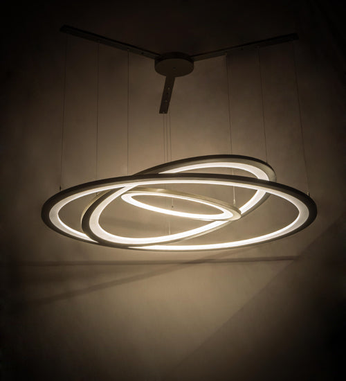 Meyda Lighting Anillo 69" 3-Ring LED Bronze Cascading Pendant Light With Frosted Clear Contrail Mist Idalight Shade