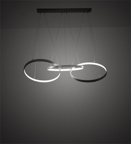 Meyda Lighting Anillo 72" 3-Ring LED Pewter Cascading Pendant Light With White Statuario Idalight Shade