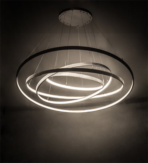 Meyda Lighting Anillo 72" 4-Ring LED Matte Clear Steel Cascading Pendant Light With White Statuario Idalight Shade