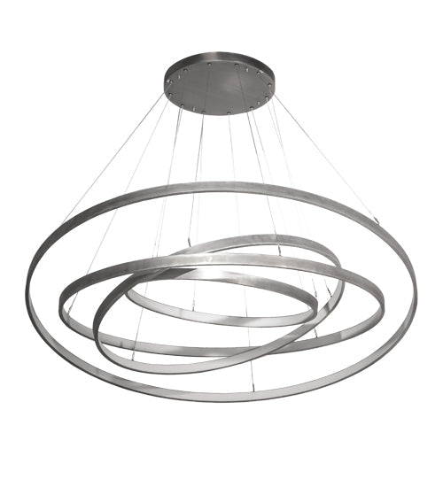 Meyda Lighting Anillo 72" 4-Ring LED Matte Clear Steel Cascading Pendant Light With White Statuario Idalight Shade