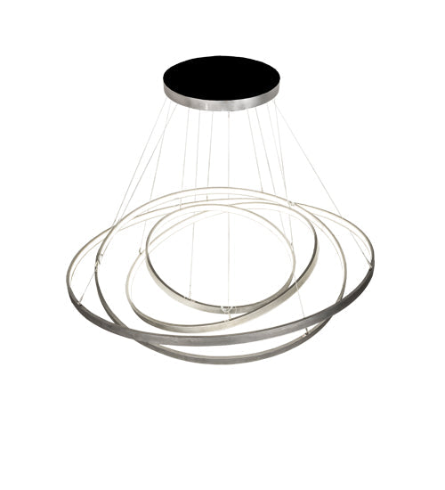 Meyda Lighting Anillo 72" 4-Ring LED Matte Clear Steel Cascading Pendant Light With White Statuario Idalight Shade