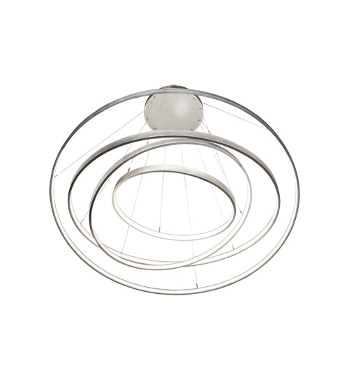 Meyda Lighting Anillo 72" 4-Ring LED Matte Clear Steel Cascading Pendant Light With White Statuario Idalight Shade