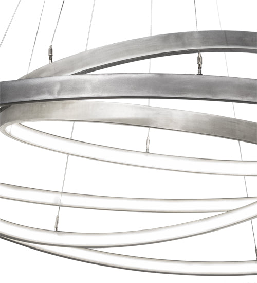 Meyda Lighting Anillo 72" 4-Ring LED Matte Clear Steel Cascading Pendant Light With White Statuario Idalight Shade