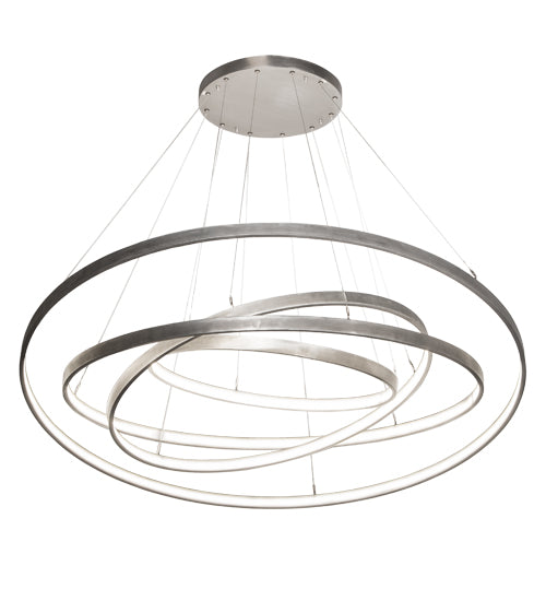 Meyda Lighting Anillo 72" 4-Ring LED Matte Clear Steel Cascading Pendant Light With White Statuario Idalight Shade