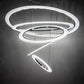 Meyda Lighting Anillo 72" 5-Ring LED Polished Stainless Steel Cascading Pendant Light With Clear White Contrail Mist Idalight Shade