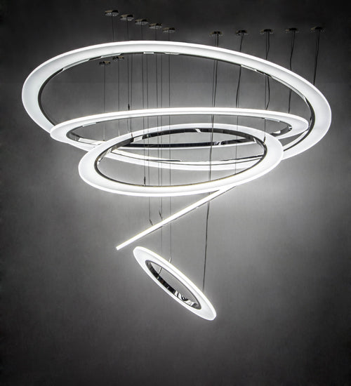 Meyda Lighting Anillo 72" 5-Ring LED Polished Stainless Steel Cascading Pendant Light With Clear White Contrail Mist Idalight Shade