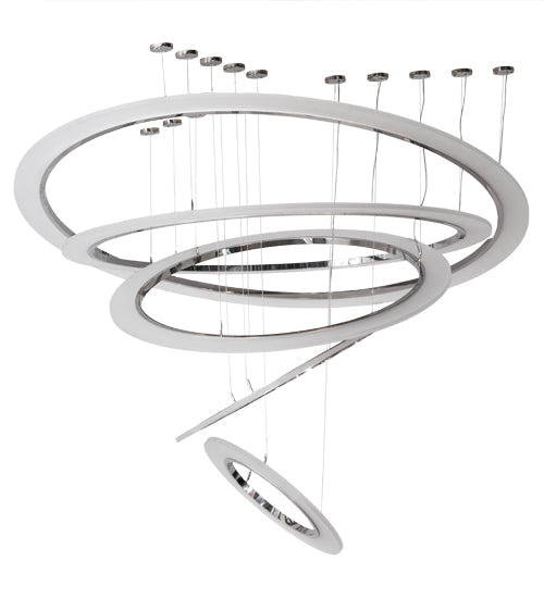 Meyda Lighting Anillo 72" 5-Ring LED Polished Stainless Steel Cascading Pendant Light With Clear White Contrail Mist Idalight Shade