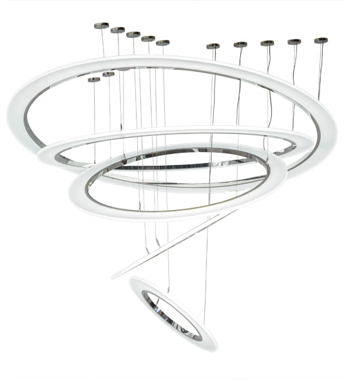 Meyda Lighting Anillo 72" 5-Ring LED Polished Stainless Steel Cascading Pendant Light With Clear White Contrail Mist Idalight Shade