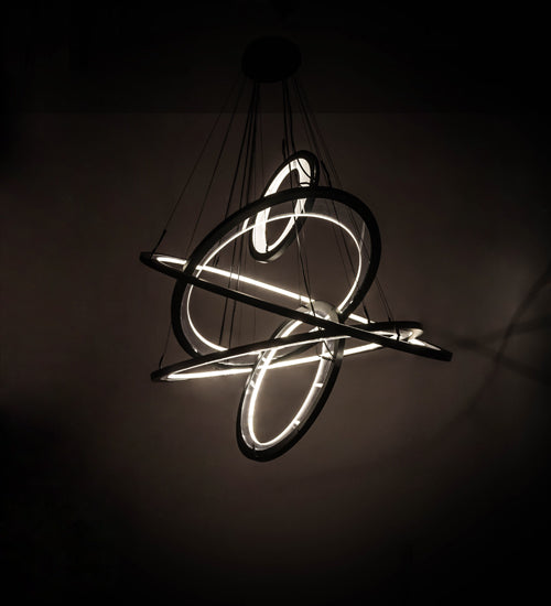 Meyda Lighting Anillo 72" 5-Ring LED Solar Black Ellipse Cascading Pendant Light With Crystal & Contrail Mist Idalight Shade Glass