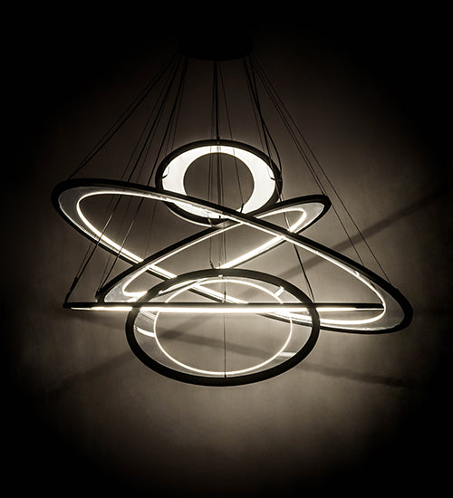 Meyda Lighting Anillo 72" 5-Ring LED Solar Black Ellipse Cascading Pendant Light With Crystal & Contrail Mist Idalight Shade Glass