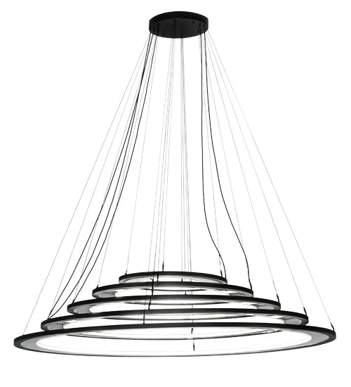 Meyda Lighting Anillo 72" 5-Ring LED Solar Black Ellipse Cascading Pendant Light With Crystal & Contrail Mist Idalight Shade Glass