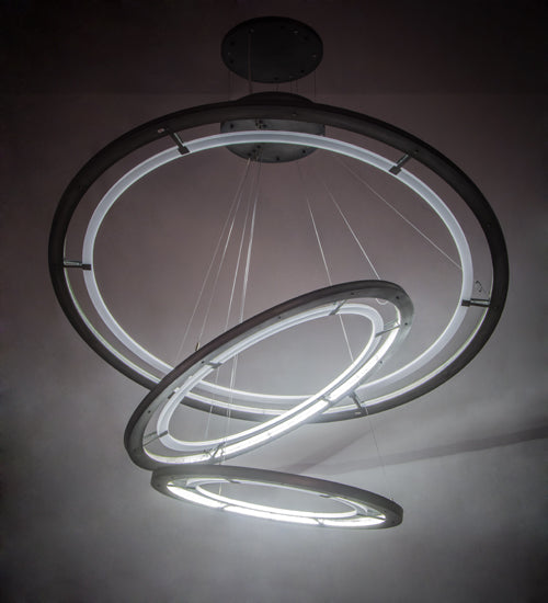 Meyda Lighting Anillo 75" 3-Ring Industrial Steel Cascading Pendant Light With Frosted Clear Crystal Idalight Shade Glass
