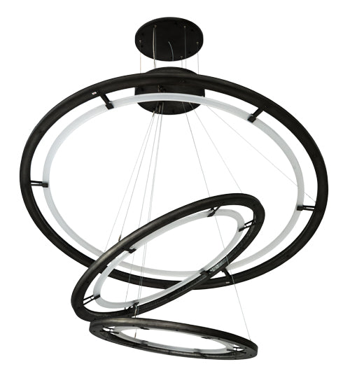 Meyda Lighting Anillo 75" 3-Ring Industrial Steel Cascading Pendant Light With Frosted Clear Crystal Idalight Shade Glass