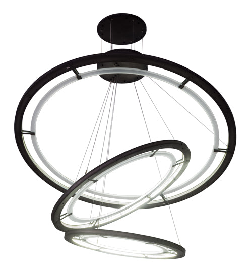 Meyda Lighting Anillo 75" 3-Ring Industrial Steel Cascading Pendant Light With Frosted Clear Crystal Idalight Shade Glass