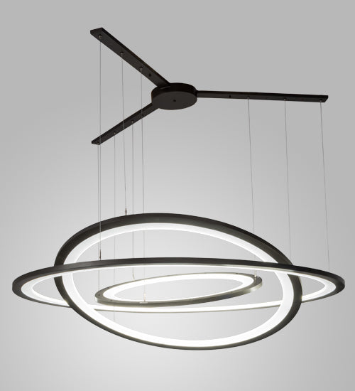 Meyda Lighting Anillo 75" 3-Ring LED Bronze Cascading Pendant Light With Frosted Clear Contrail Mist Idalight Shade