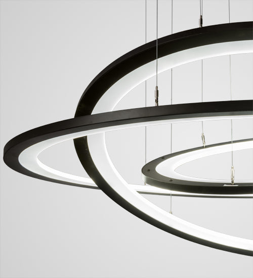 Meyda Lighting Anillo 75" 3-Ring LED Bronze Cascading Pendant Light With Frosted Clear Contrail Mist Idalight Shade