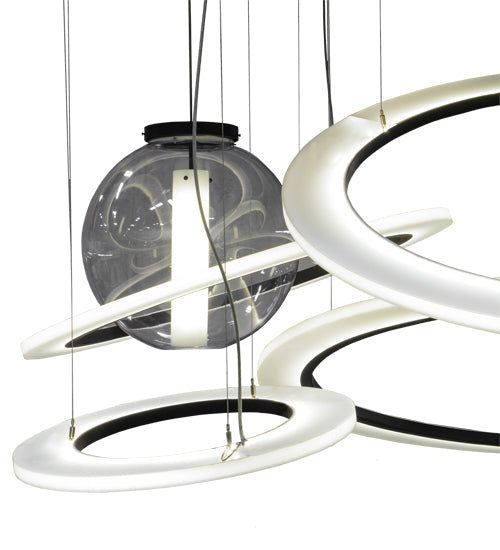 Meyda Lighting Anillo 84" 4-Light LED Solar Black Bola Cascading Pendant Light With Stauario Idalight and Crystal Idalight Shade