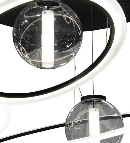Meyda Lighting Anillo 84" 4-Light LED Solar Black Bola Cascading Pendant Light With Stauario Idalight and Crystal Idalight Shade