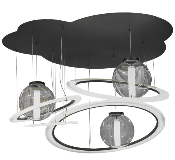 Meyda Lighting Anillo 84" 4-Light LED Solar Black Bola Cascading Pendant Light With Stauario Idalight and Crystal Idalight Shade