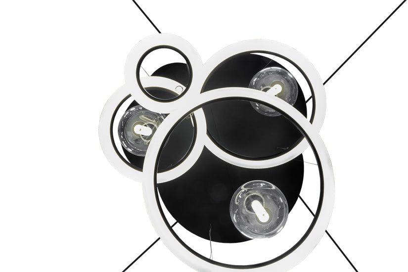 Meyda Lighting Anillo 84" 4-Light LED Solar Black Bola Cascading Pendant Light With Stauario Idalight and Crystal Idalight Shade