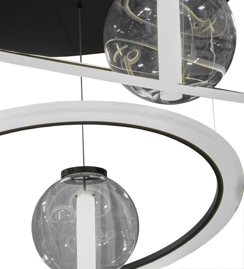 Meyda Lighting Anillo 84" 4-Light LED Solar Black Bola Cascading Pendant Light With Stauario Idalight and Crystal Idalight Shade
