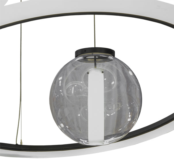 Meyda Lighting Anillo 84" 4-Light LED Solar Black Bola Cascading Pendant Light With Stauario Idalight and Crystal Idalight Shade