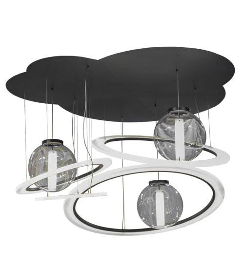 Meyda Lighting Anillo 84" 4-Light LED Solar Black Bola Cascading Pendant Light With Stauario Idalight and Crystal Idalight Shade