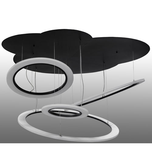 Meyda Lighting Anillo 84" 4-Light LED Solar Black Tilt Cascading Pendant Light With Statuario Idalight Shade