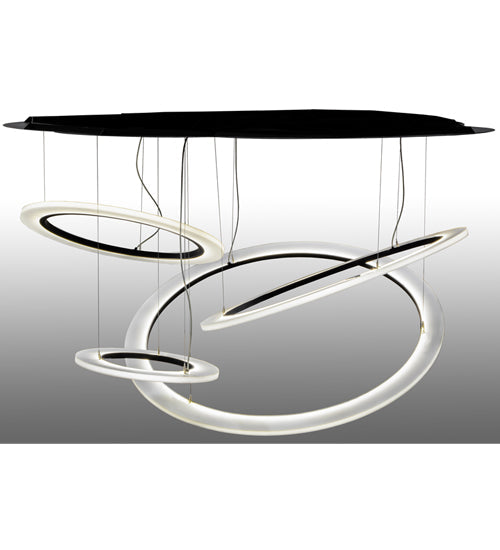 Meyda Lighting Anillo 84" 4-Light LED Solar Black Tilt Cascading Pendant Light With Statuario Idalight Shade