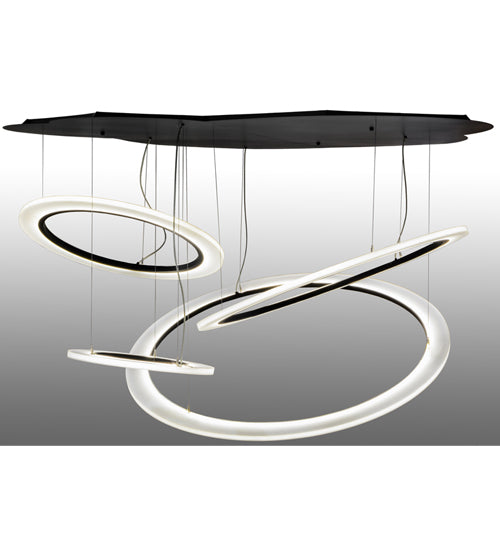 Meyda Lighting Anillo 84" 4-Light LED Solar Black Tilt Cascading Pendant Light With Statuario Idalight Shade
