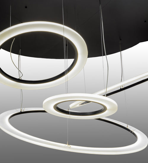 Meyda Lighting Anillo 84" 4-Light LED Solar Black Tilt Cascading Pendant Light With Statuario Idalight Shade