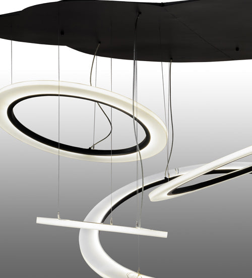 Meyda Lighting Anillo 84" 4-Light LED Solar Black Tilt Cascading Pendant Light With Statuario Idalight Shade