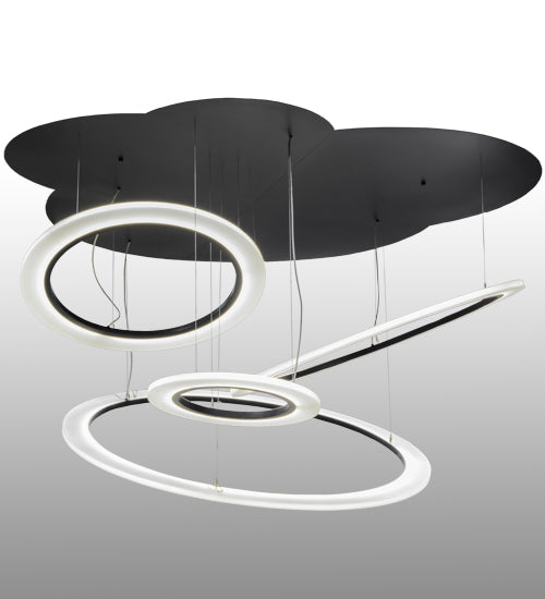 Meyda Lighting Anillo 84" 4-Light LED Solar Black Tilt Cascading Pendant Light With Statuario Idalight Shade