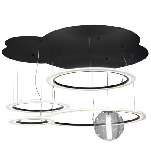 Meyda Lighting Anillo 84" 4-Light LED Solar Black Uno Bola Cascading Pendant Light With Stauario Idalight and Crystal Idalight Shade