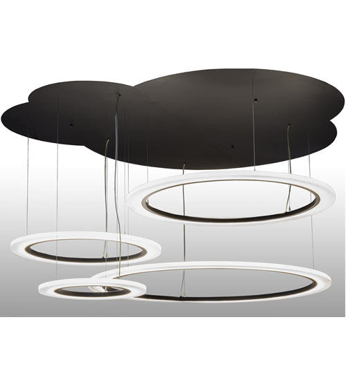 Meyda Lighting Anillo 84" 4-Ring LED Solar Black Cascading Pendant Light With Crystal Idalight Shade Glass
