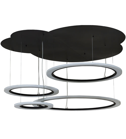 Meyda Lighting Anillo 84" 4-Ring LED Solar Black Cascading Pendant Light With Crystal Idalight Shade Glass