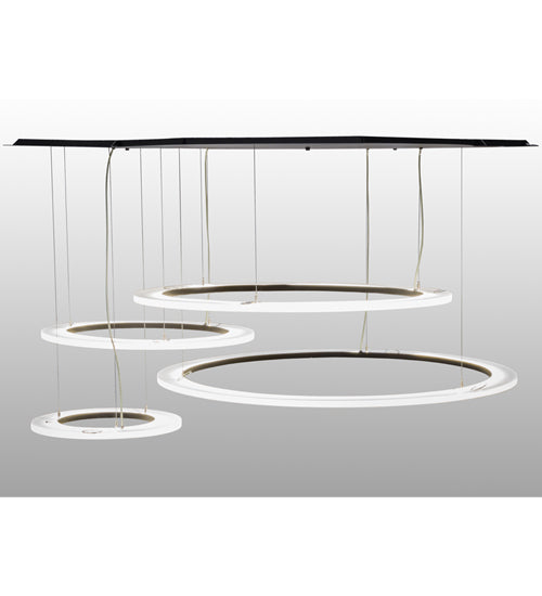 Meyda Lighting Anillo 84" 4-Ring LED Solar Black Cascading Pendant Light With Crystal Idalight Shade Glass