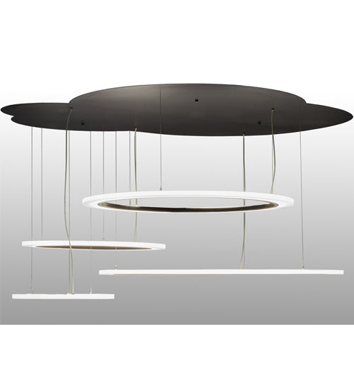 Meyda Lighting Anillo 84" 4-Ring LED Solar Black Cascading Pendant Light With Crystal Idalight Shade Glass