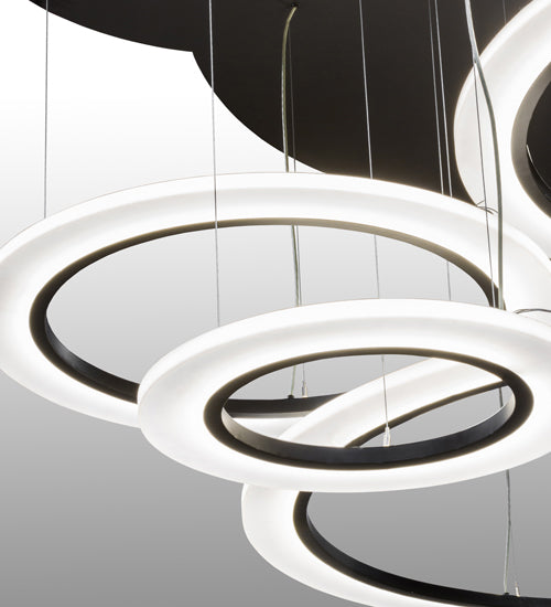 Meyda Lighting Anillo 84" 4-Ring LED Solar Black Cascading Pendant Light With Crystal Idalight Shade Glass
