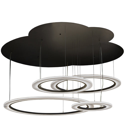 Meyda Lighting Anillo 84" 4-Ring LED Solar Black Cascading Pendant Light With Crystal Idalight Shade Glass