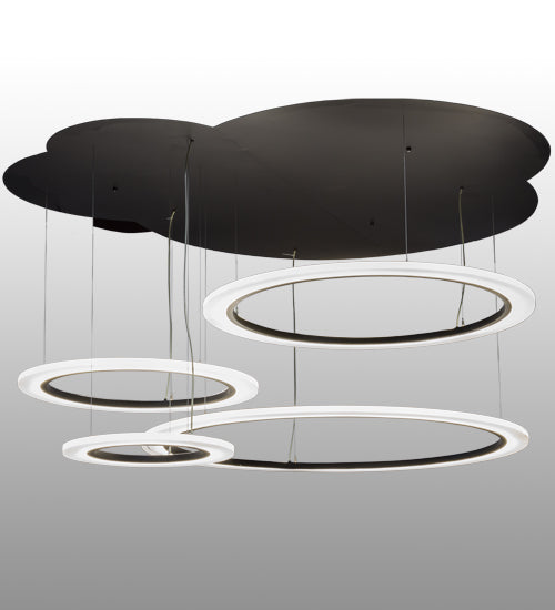 Meyda Lighting Anillo 84" 4-Ring LED Solar Black Cascading Pendant Light With Crystal Idalight Shade Glass