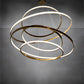 Meyda Lighting Anillo 84" 5-Ring LED Brass Tint Cascading Chandelier With Clear Frustum Idalight Shade