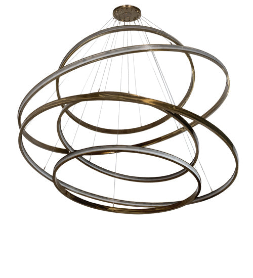 Meyda Lighting Anillo 84" 5-Ring LED Brass Tint Cascading Chandelier With Clear Frustum Idalight Shade