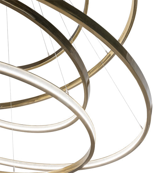 Meyda Lighting Anillo 84" 5-Ring LED Brass Tint Cascading Chandelier With Clear Frustum Idalight Shade