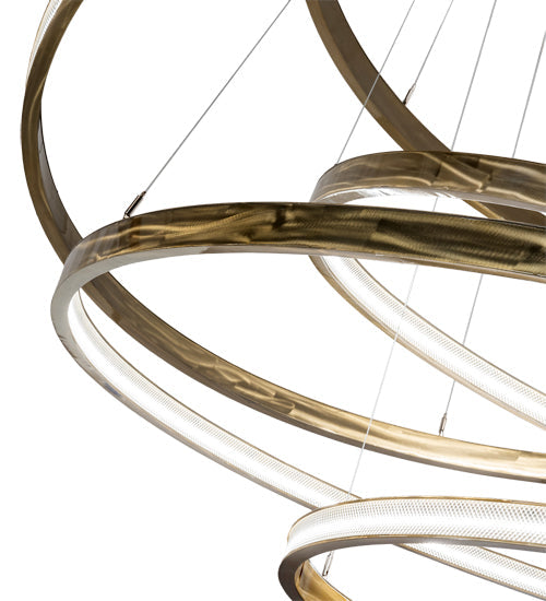 Meyda Lighting Anillo 84" 5-Ring LED Brass Tint Cascading Chandelier With Clear Frustum Idalight Shade