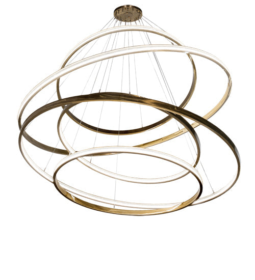 Meyda Lighting Anillo 84" 5-Ring LED Brass Tint Cascading Chandelier With Clear Frustum Idalight Shade