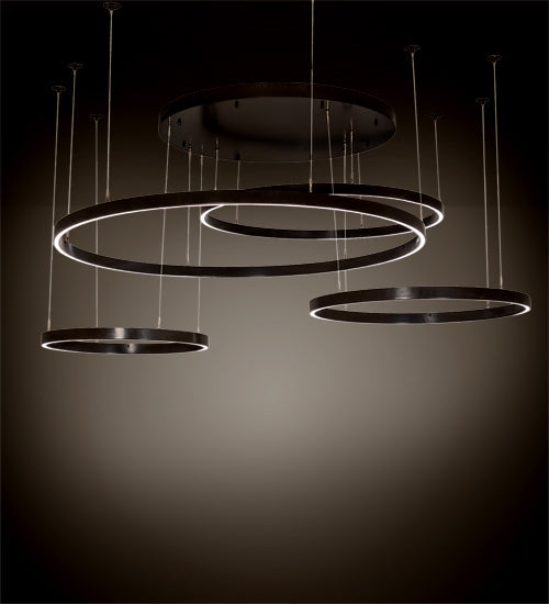 Meyda Lighting Anillo 87" 4-Ring LED Timeless Bronze Pendant Light With White Statuario Idalight Shade