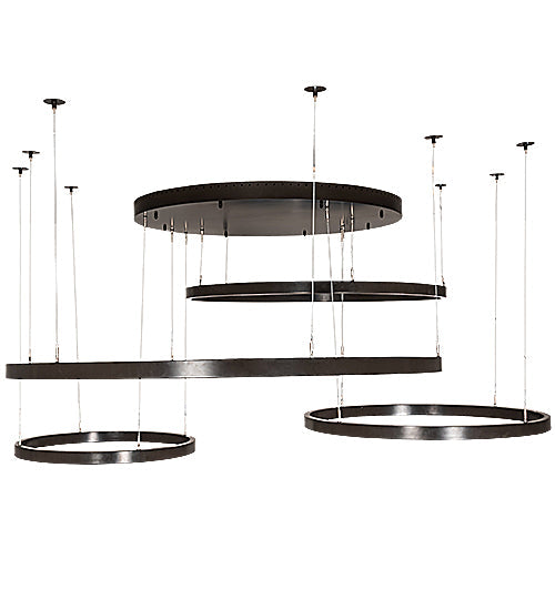 Meyda Lighting Anillo 87" 4-Ring LED Timeless Bronze Pendant Light With White Statuario Idalight Shade