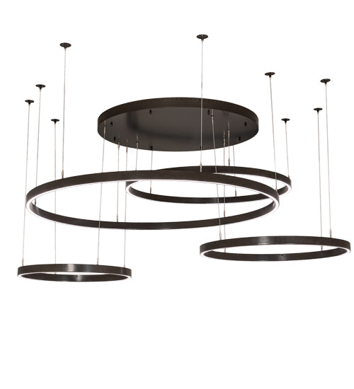 Meyda Lighting Anillo 87" 4-Ring LED Timeless Bronze Pendant Light With White Statuario Idalight Shade