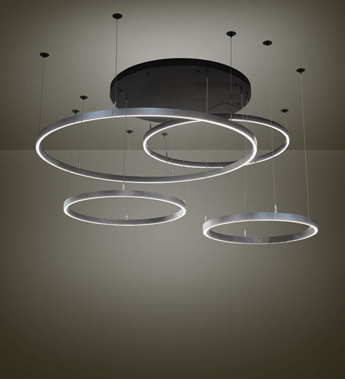 Meyda Lighting Anillo 96" 4-Ring LED Pewter Cascading Pendant Light With White Statuario Idalight Shade
